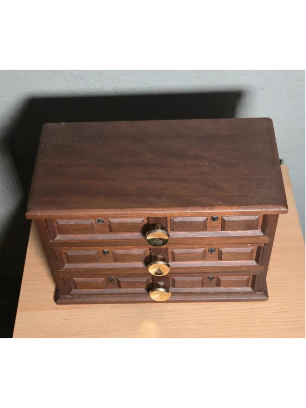 Vintage Mid-Century Wooden 3-Drawer Jewelry Box Chest – Apothecary Style